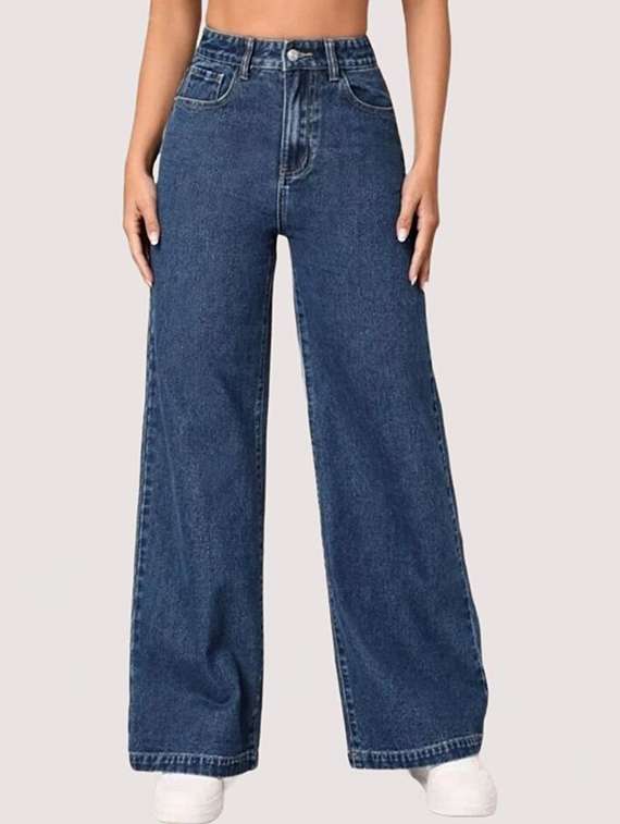 women solid high rise wide leg jeans - 22376291 -  Standard Image - 1