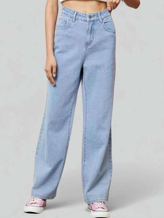 women solid high rise straight jeans - 22376292 -  Standard Image - 1