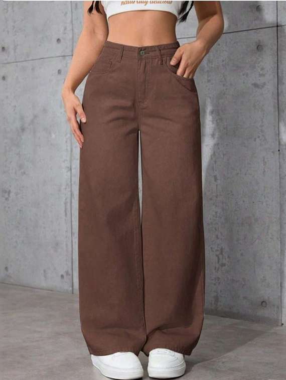 women solid high rise wide leg jeans - 22376298 -  Standard Image - 1