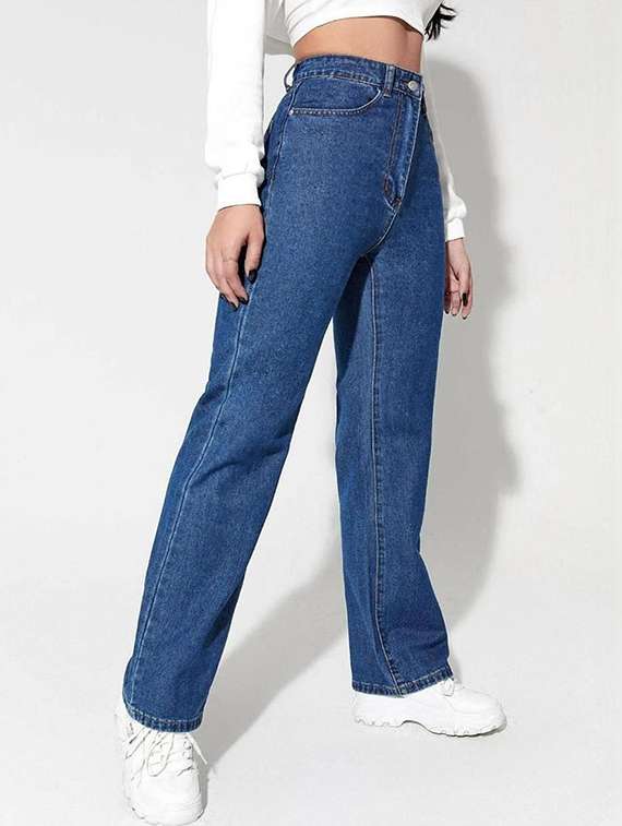 women solid high rise straight jeans - 22376303 -  Standard Image - 1