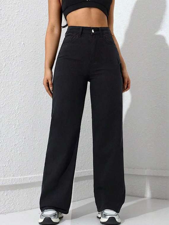 women solid high rise straight jeans - 22376307 -  Standard Image - 1