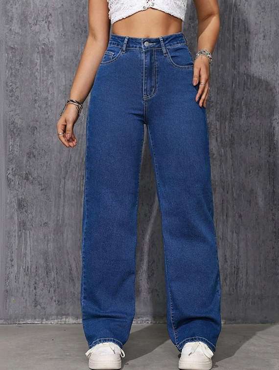 women solid high rise straight jeans - 22376308 -  Standard Image - 1