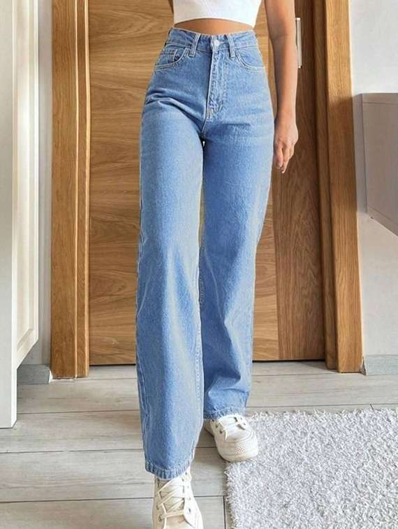 women solid high rise straight jeans - 22376309 -  Standard Image - 1