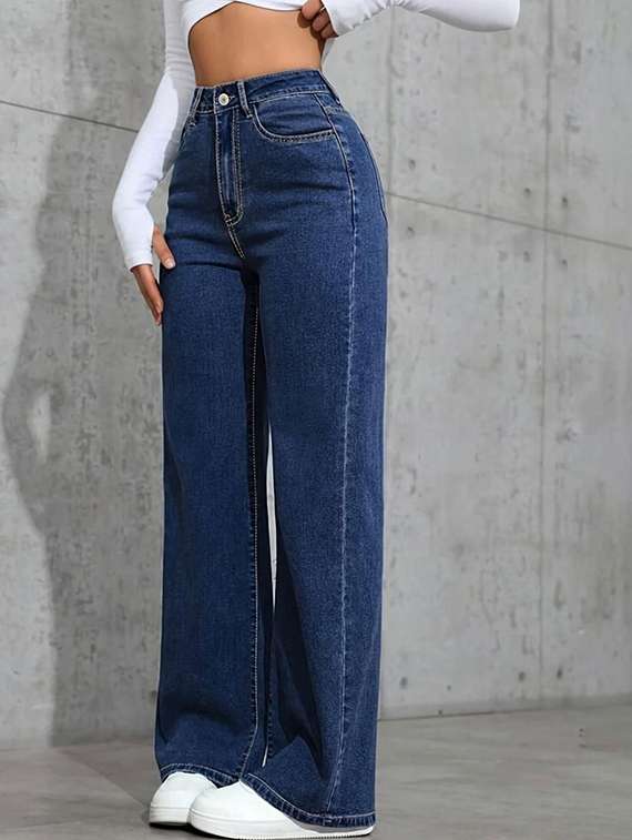 women solid high rise wide leg jeans - 22376313 -  Standard Image - 1
