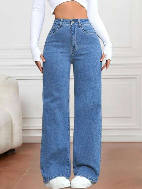 women solid high rise wide leg jeans - 22376318 -  Standard Image - 1