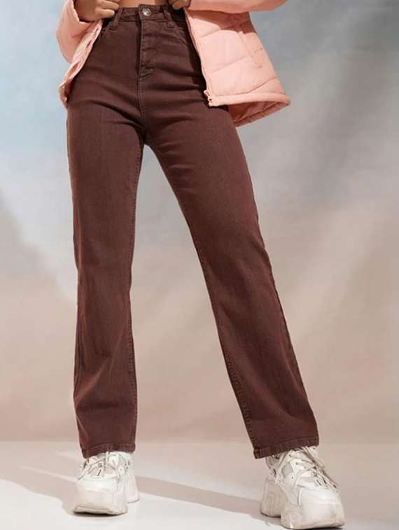 women solid high rise straight jeans - 22376333 -  Standard Image - 1