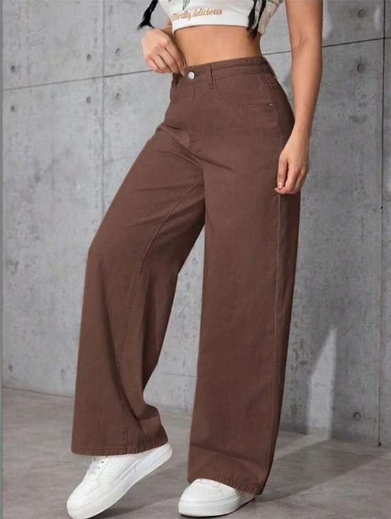 women solid high rise wide leg jeans - 22376335 -  Standard Image - 1