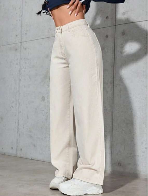women solid high rise wide leg jeans - 22376336 -  Standard Image - 1