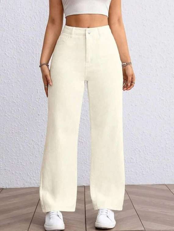 women solid high rise straight jeans - 22376338 -  Standard Image - 1