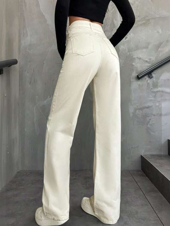 women solid high rise relaxed jeans - 22376340 -  Standard Image - 1