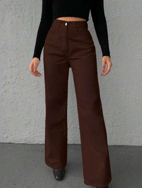 women solid high rise straight jeans - 22376345 -  Standard Image - 1
