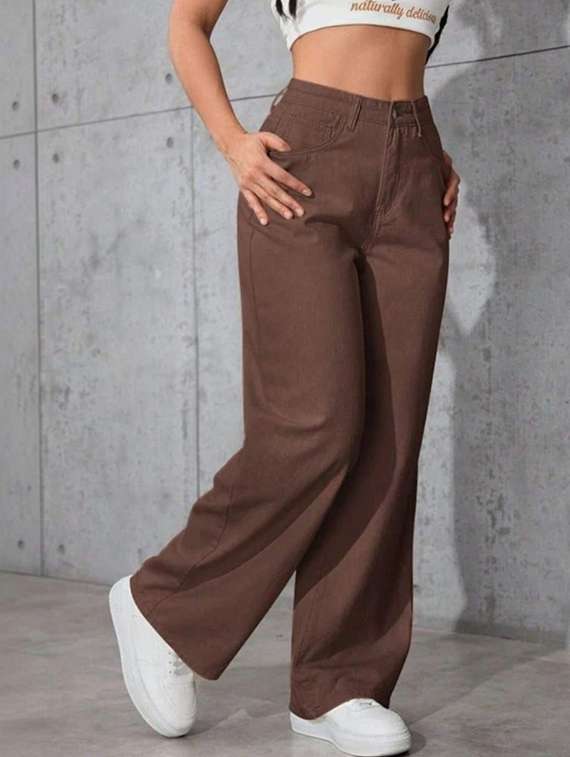 women solid high rise wide leg jeans - 22376357 -  Standard Image - 1