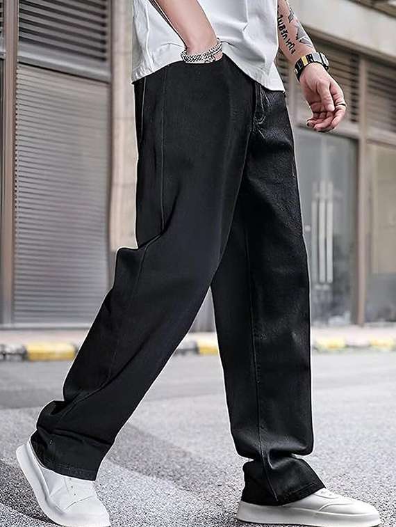 men solid mid rise baggy jeans - 22376361 -  Standard Image - 1
