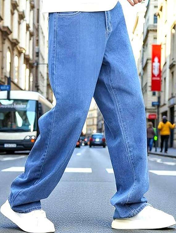 men solid mid rise baggy jeans - 22376368 -  Standard Image - 1