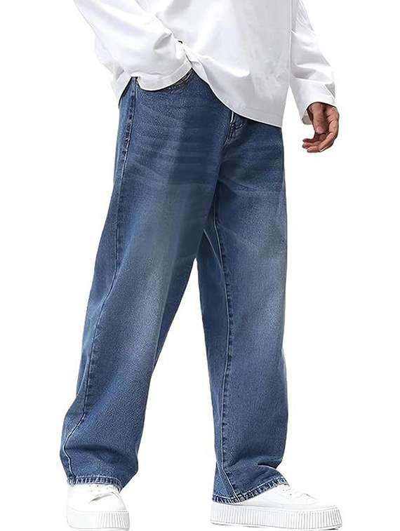 men solid mid rise baggy jeans - 22376375 -  Standard Image - 1