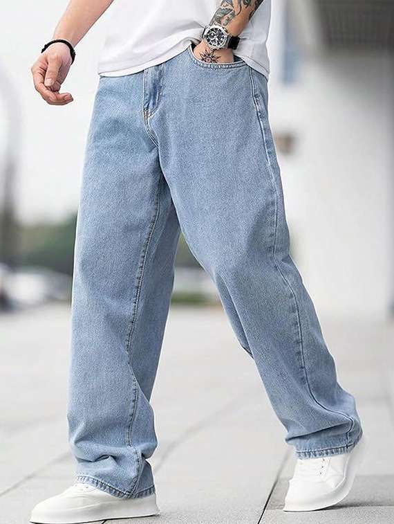 men solid mid rise baggy jeans - 22376388 -  Standard Image - 1
