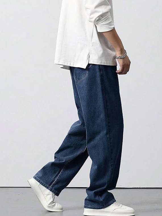 men solid mid rise baggy jeans - 22376412 -  Standard Image - 1