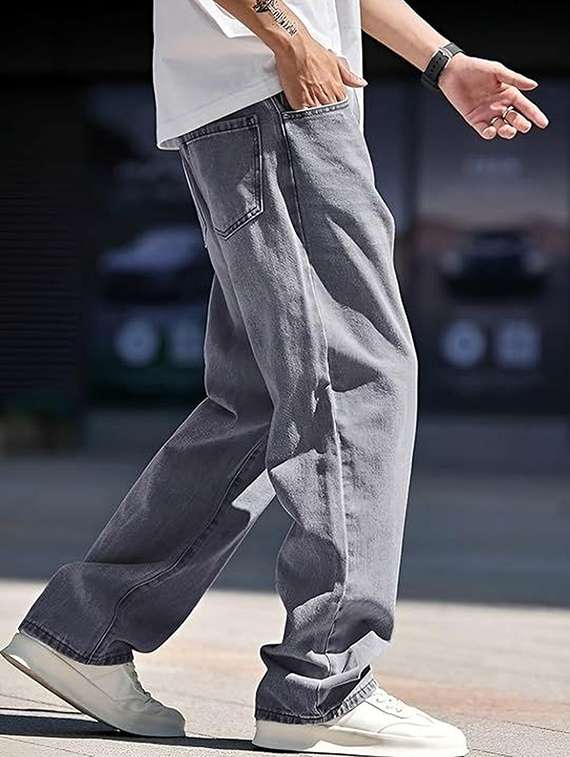 men solid mid rise baggy jeans - 22376414 -  Standard Image - 1