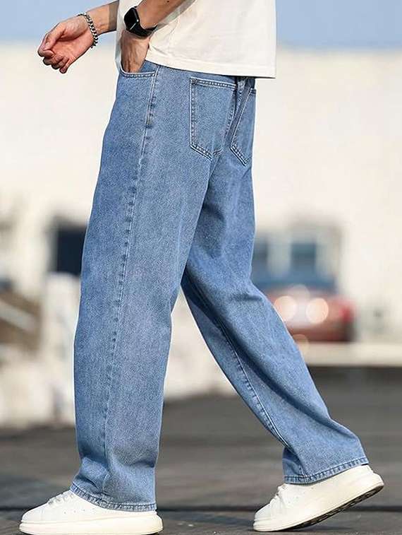 men solid mid rise baggy jeans - 22376417 -  Standard Image - 1