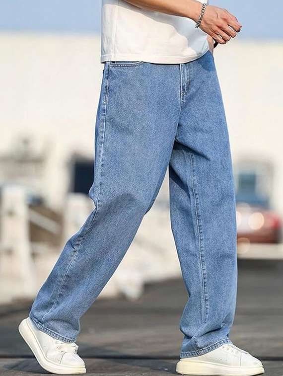 men solid mid rise baggy jeans - 22376422 -  Standard Image - 1
