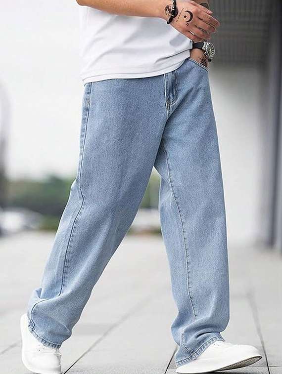 men solid mid rise baggy jeans