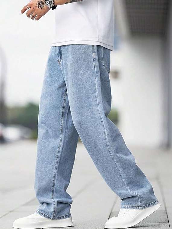 men solid mid rise baggy jeans - 22376435 -  Standard Image - 1