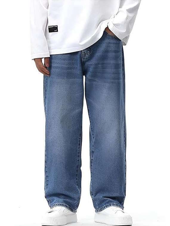 men solid mid rise baggy jeans - 22376440 -  Standard Image - 1