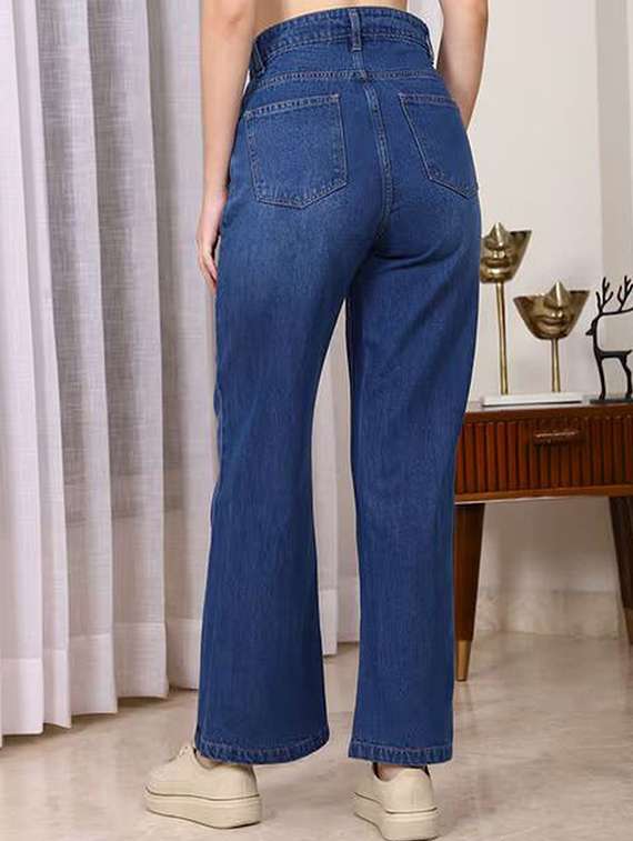 women solid high rise wide leg jeans - 22376486 -  Standard Image - 1