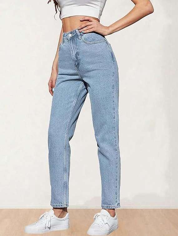 women solid high rise mom fit jeans - 22376493 -  Standard Image - 1