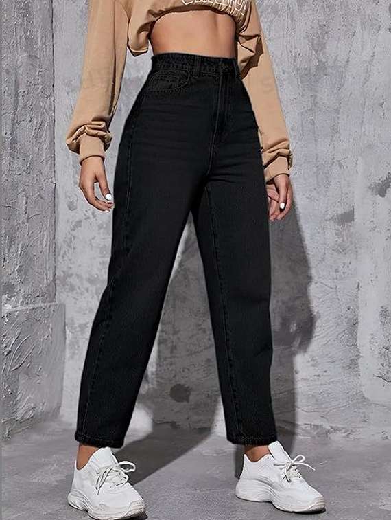 women solid high rise mom fit jeans - 22376499 -  Standard Image - 1