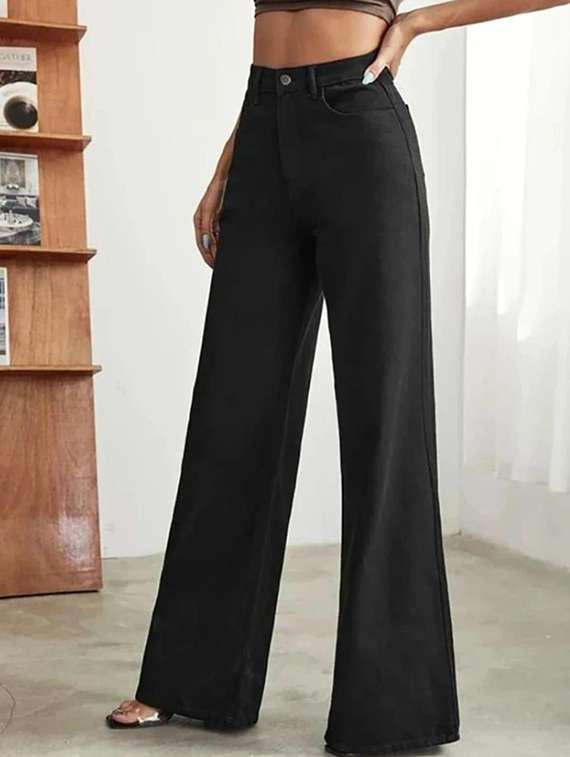 women solid high rise wide leg jeans - 22376502 -  Standard Image - 1
