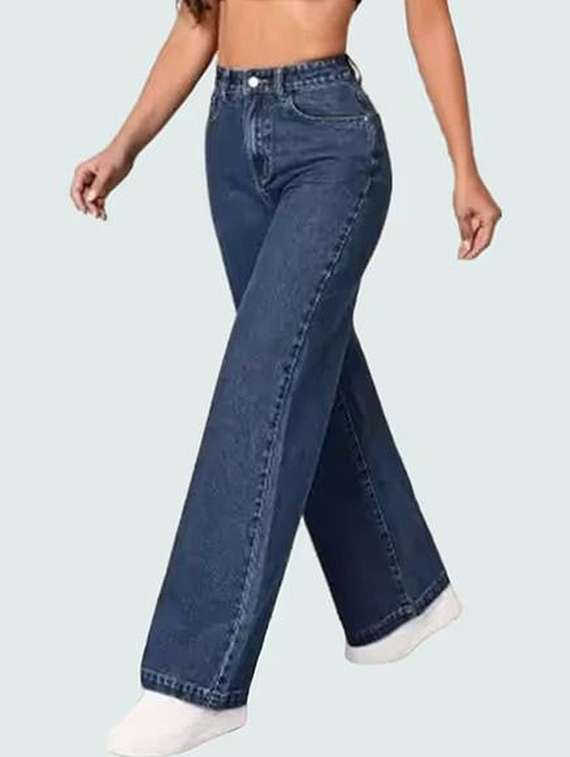 women solid high rise wide leg jeans - 22376503 -  Standard Image - 1