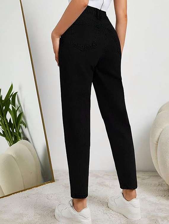 women solid high rise mom fit jeans - 22376544 -  Standard Image - 1