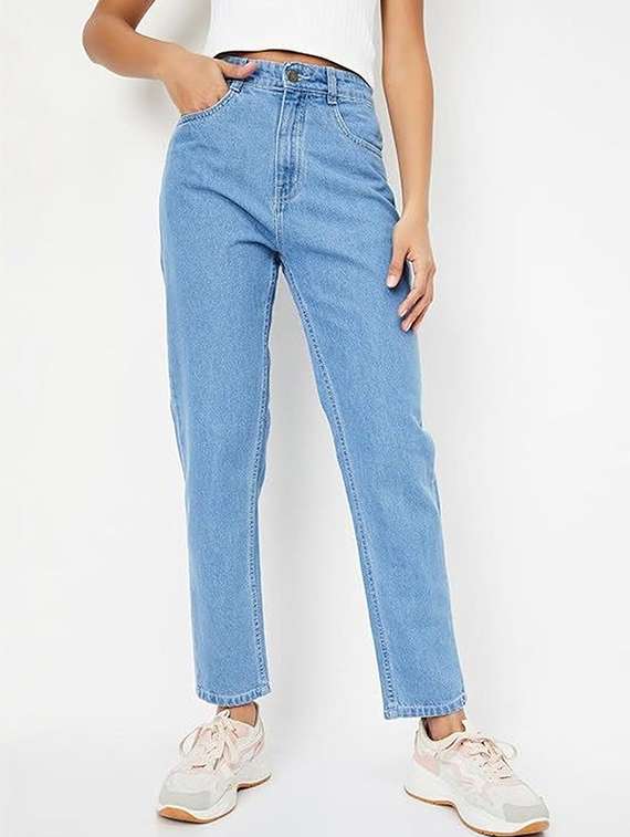 women solid high rise mom fit jeans - 22376546 -  Standard Image - 1