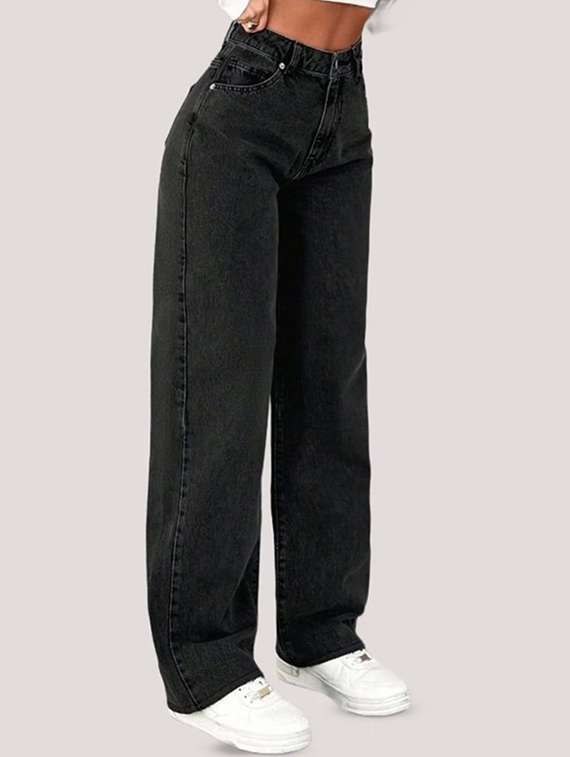 women solid high rise baggy jeans - 22376547 -  Standard Image - 1