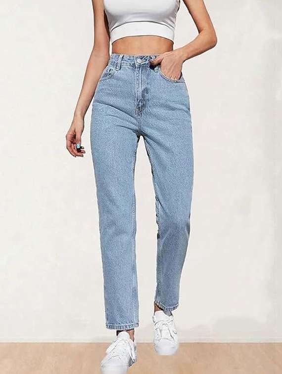 women solid high rise mom fit jeans - 22376555 -  Standard Image - 1