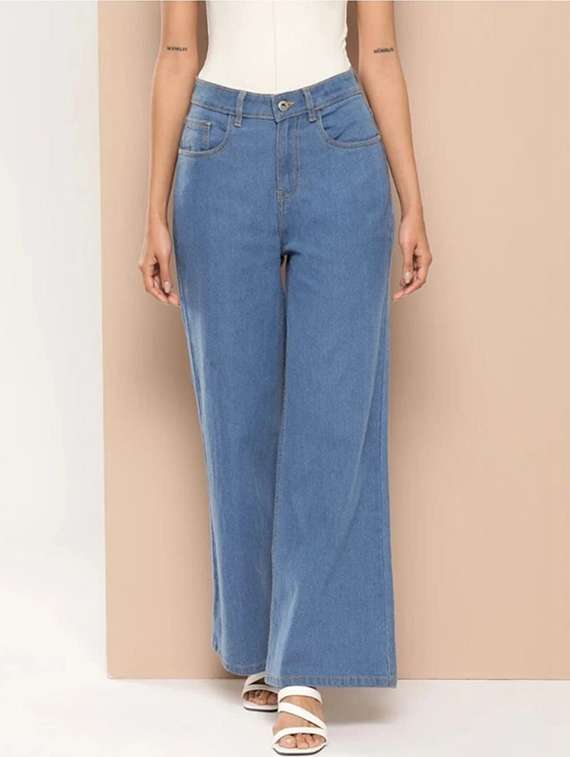 women solid high rise wide leg jeans - 22376591 -  Standard Image - 1