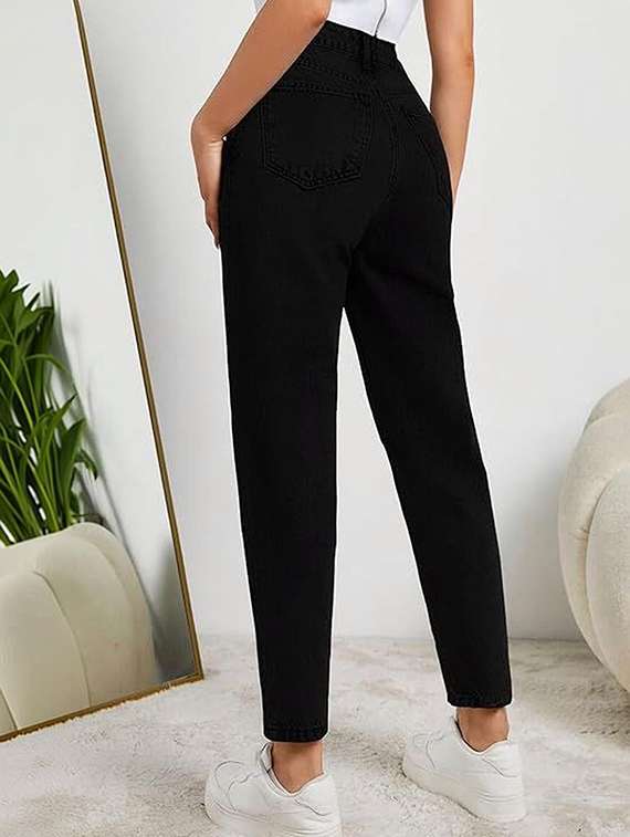 women solid high rise mom fit jeans - 22376595 -  Standard Image - 1