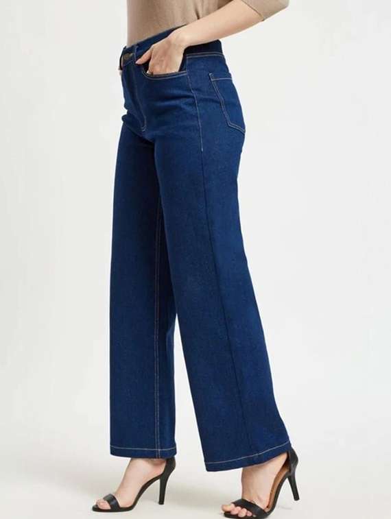 women solid high rise wide leg jeans - 22376599 -  Standard Image - 1