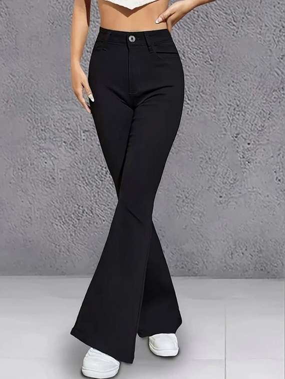 women solid high rise bootcut jeans - 22376601 -  Standard Image - 1