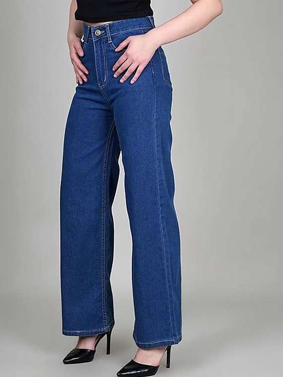 women solid high rise straight jeans - 22376616 -  Standard Image - 1