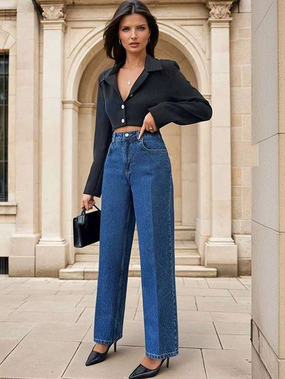 women solid high rise straight jeans