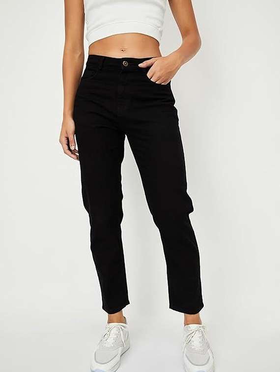 women solid mid rise boyfriend fit jeans