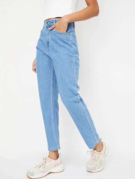 women solid high rise mom fit jeans - 22376640 -  Standard Image - 1