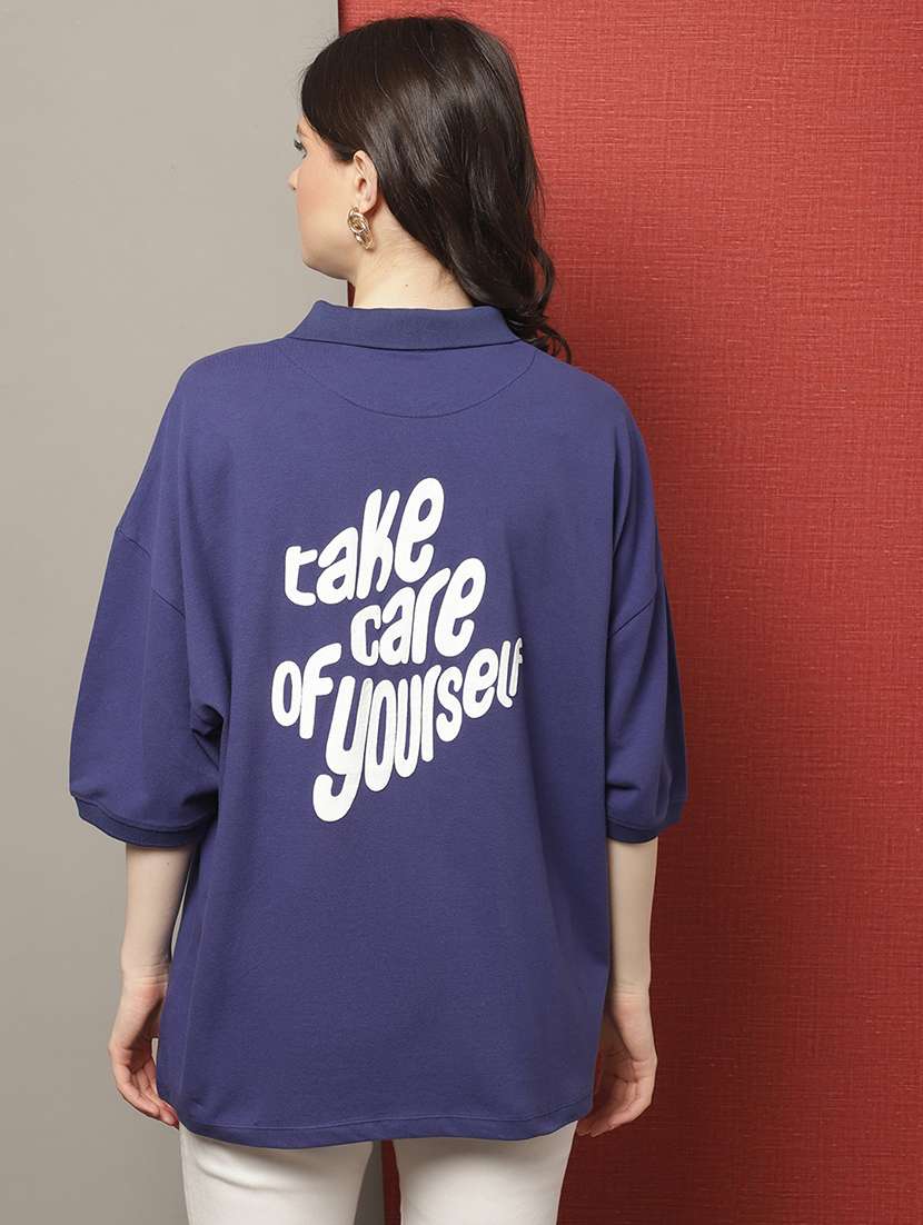 women printed short sleeve oversized polo t-shirt - 22376645 -  Standard Image - 1