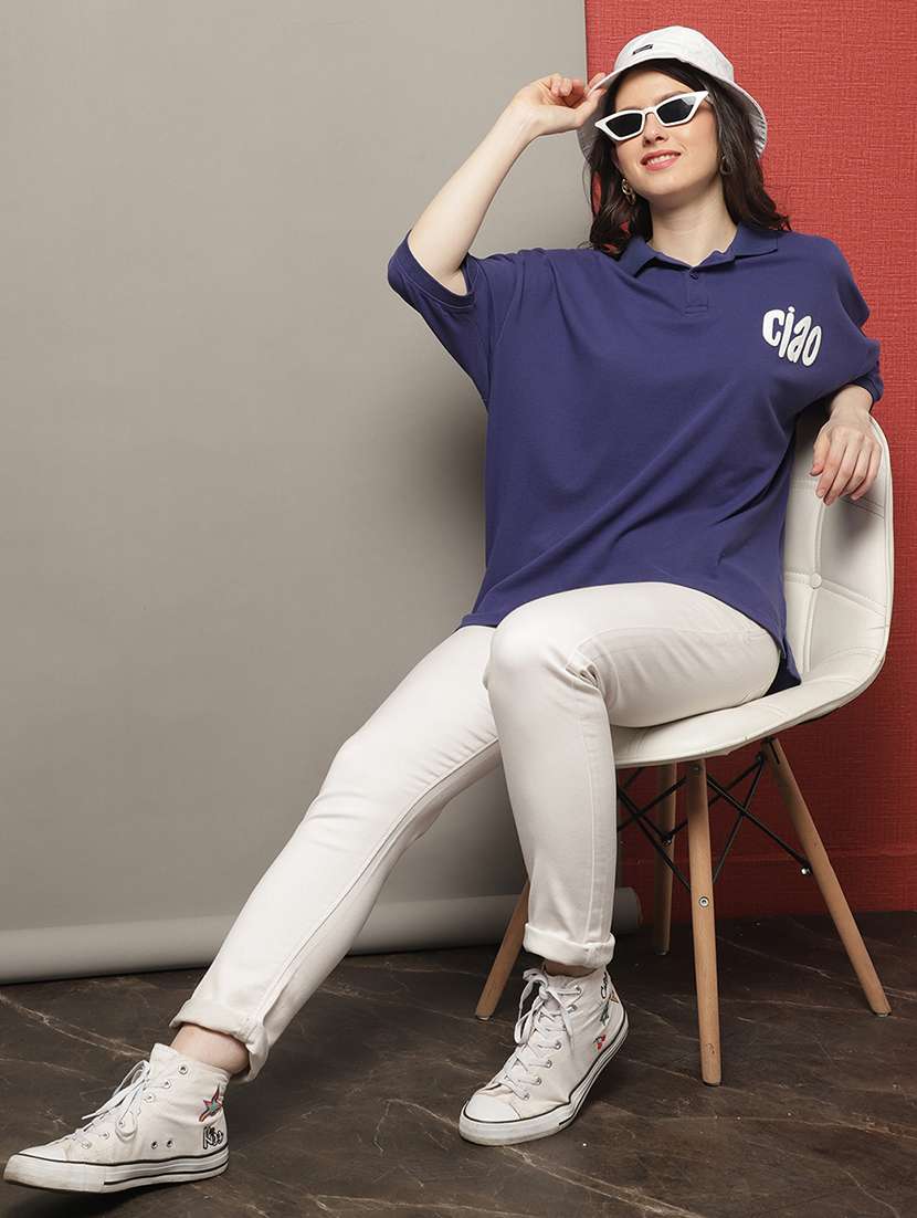 women printed short sleeve oversized polo t-shirt - 22376645 -  Standard Image - 4
