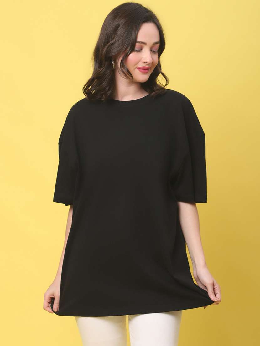women solid short sleeve oversized t-shirt - 22376646 -  Standard Image - 1