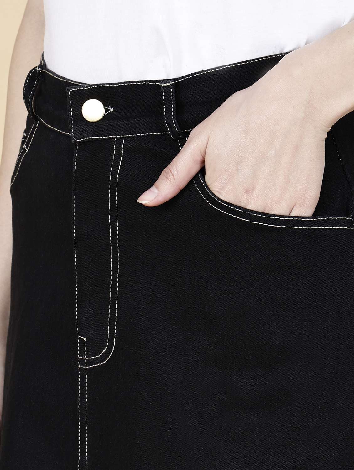 women solid mid rise denim a-line skirt - 22376664 -  Standard Image - 4
