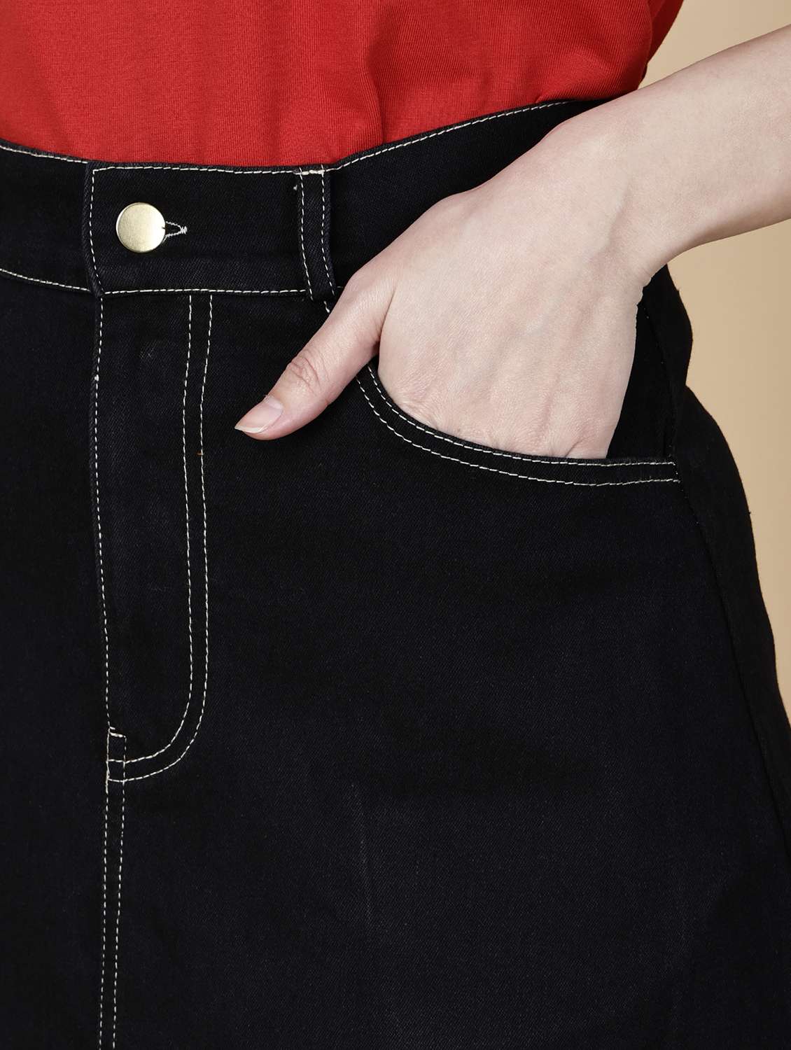 women solid high rise denim a-line skirt - 22376669 -  Standard Image - 4