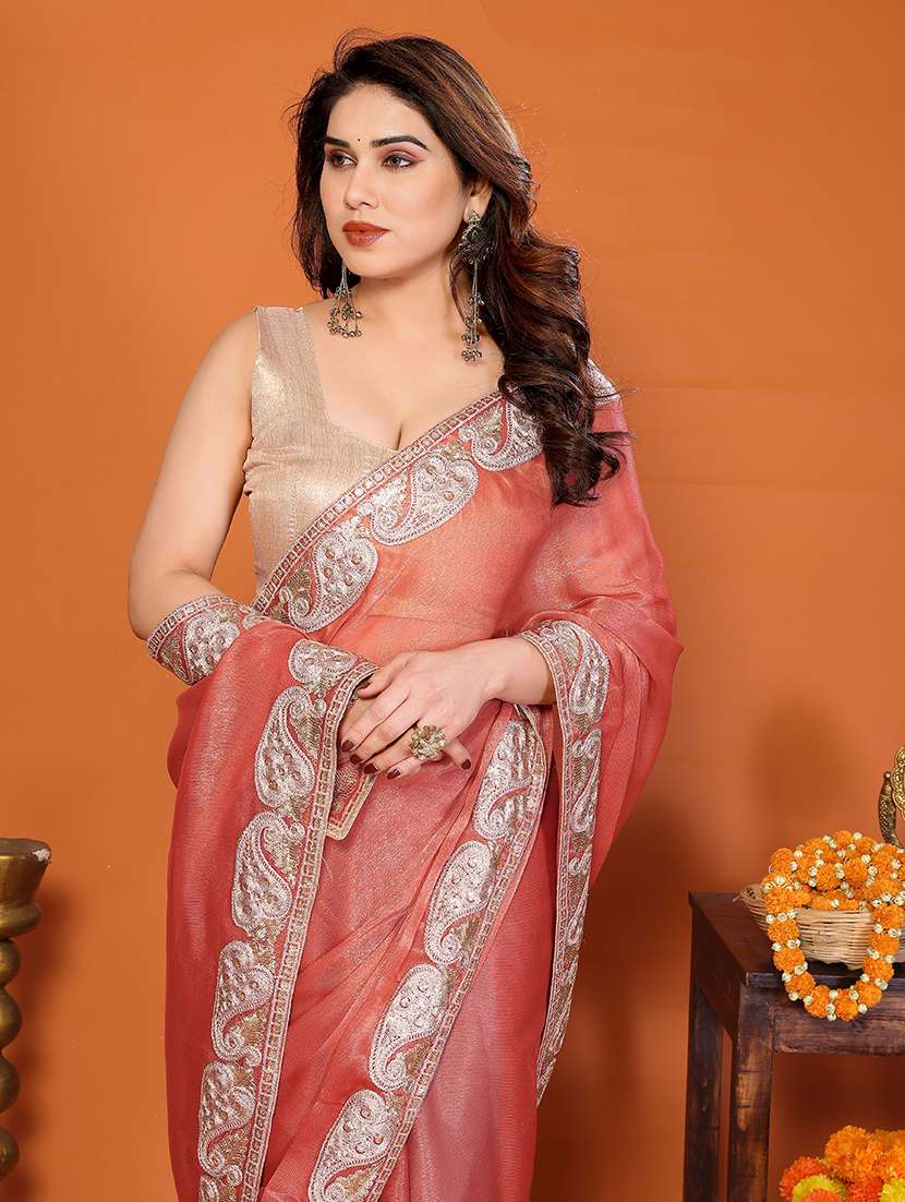 women solid with bordered saree with blouse - 22376679 -  Standard Image - 4